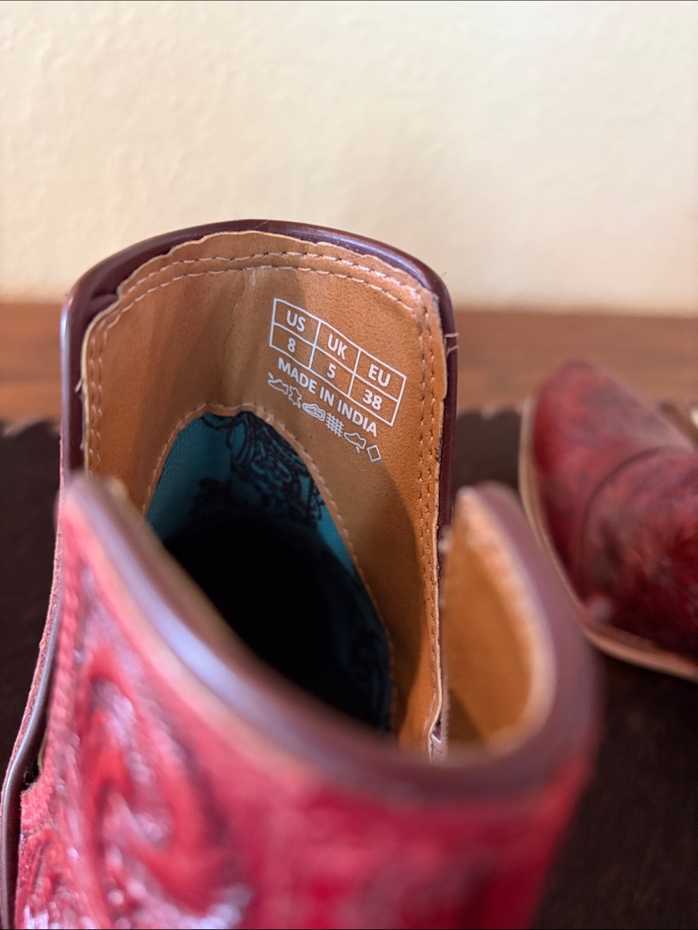 Myra Bag Red Tooled Floral Leather Ankle Booties - Picture 6 of 12